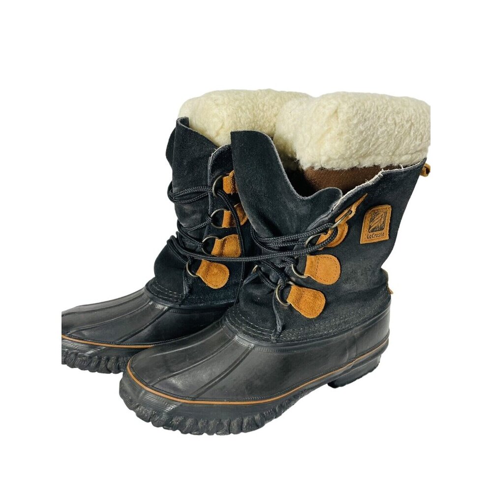 LaCrosse Insulated Snow Boots Black Suede Fiberglass Shank USA Women's Size 8 - Picture 3 of 12